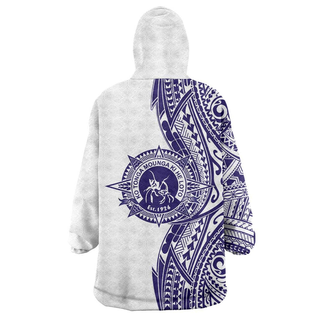 Tonga Queen Salote College 100th Years Wearable Blanket Hoodie White Tonga Kupesi Uniquely Pacific Art - Polynesian Pride