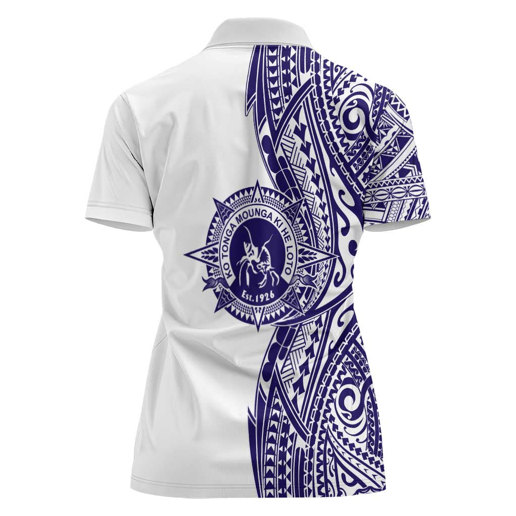 Tonga Queen Salote College 100th Years Women Polo Shirt White Tonga Kupesi Uniquely Pacific Art - Polynesian Pride