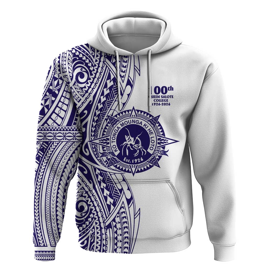 Tonga Queen Salote College 100th Years Zip Hoodie White Tonga Kupesi Uniquely Pacific Art - Polynesian Pride