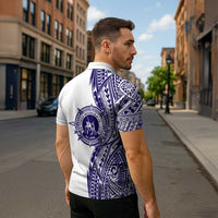 Tonga Queen Salote College 100th Years Zipper Polo Shirt White Tonga Kupesi Uniquely Pacific Art - Polynesian Pride