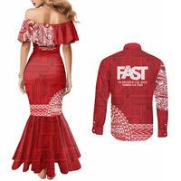 Samoa FAST Couples Matching Mermaid Dress and Long Sleeve Button Shirt Samoan Motif Patterns - Polynesian Pride