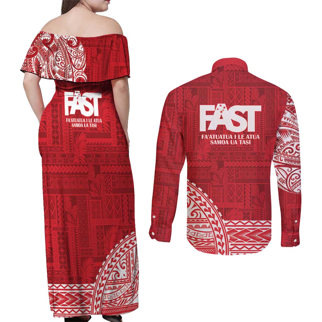 Samoa FAST Couples Matching Off Shoulder Maxi Dress and Long Sleeve Button Shirt Samoan Motif Patterns - Polynesian Pride