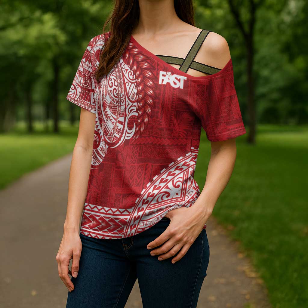 Samoa FAST Cross Shoulder Shirt Samoan Motif Patterns - Polynesian Pride