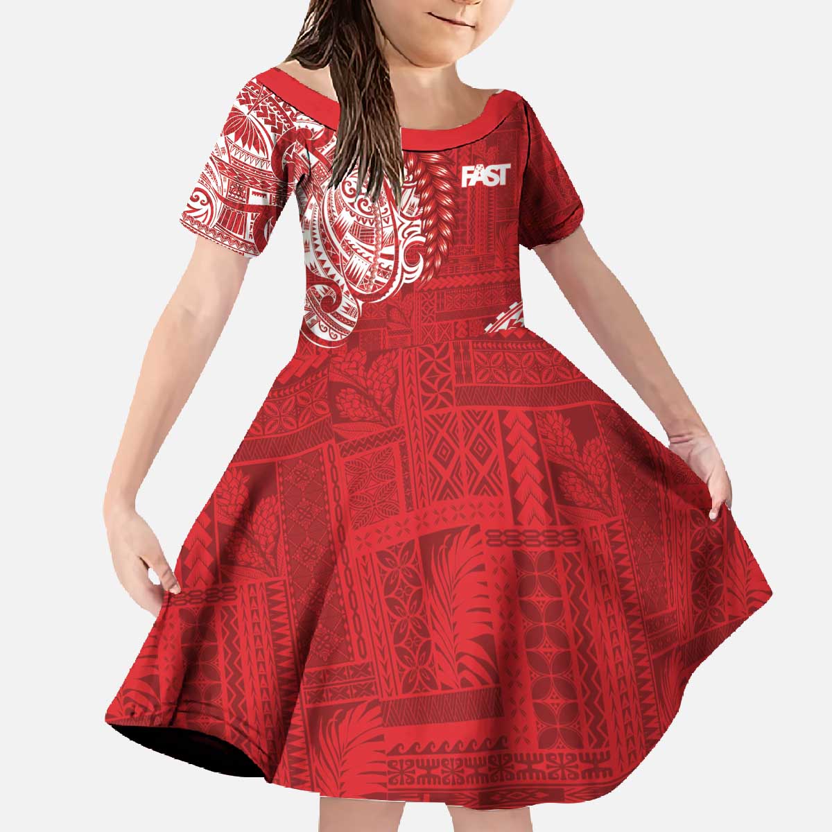 Samoa FAST Family Matching Off The Shoulder Long Sleeve Dress and Hawaiian Shirt Samoan Motif Patterns - Polynesian Pride