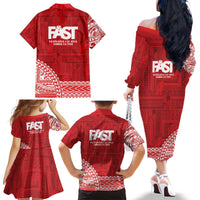 Samoa FAST Family Matching Off The Shoulder Long Sleeve Dress and Hawaiian Shirt Samoan Motif Patterns - Polynesian Pride