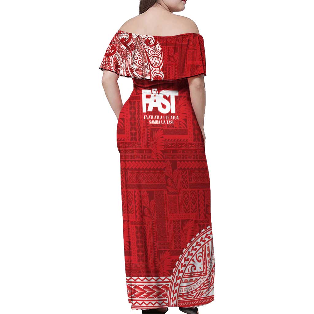 Samoa FAST Family Matching Off Shoulder Maxi Dress and Hawaiian Shirt Samoan Motif Patterns - Polynesian Pride