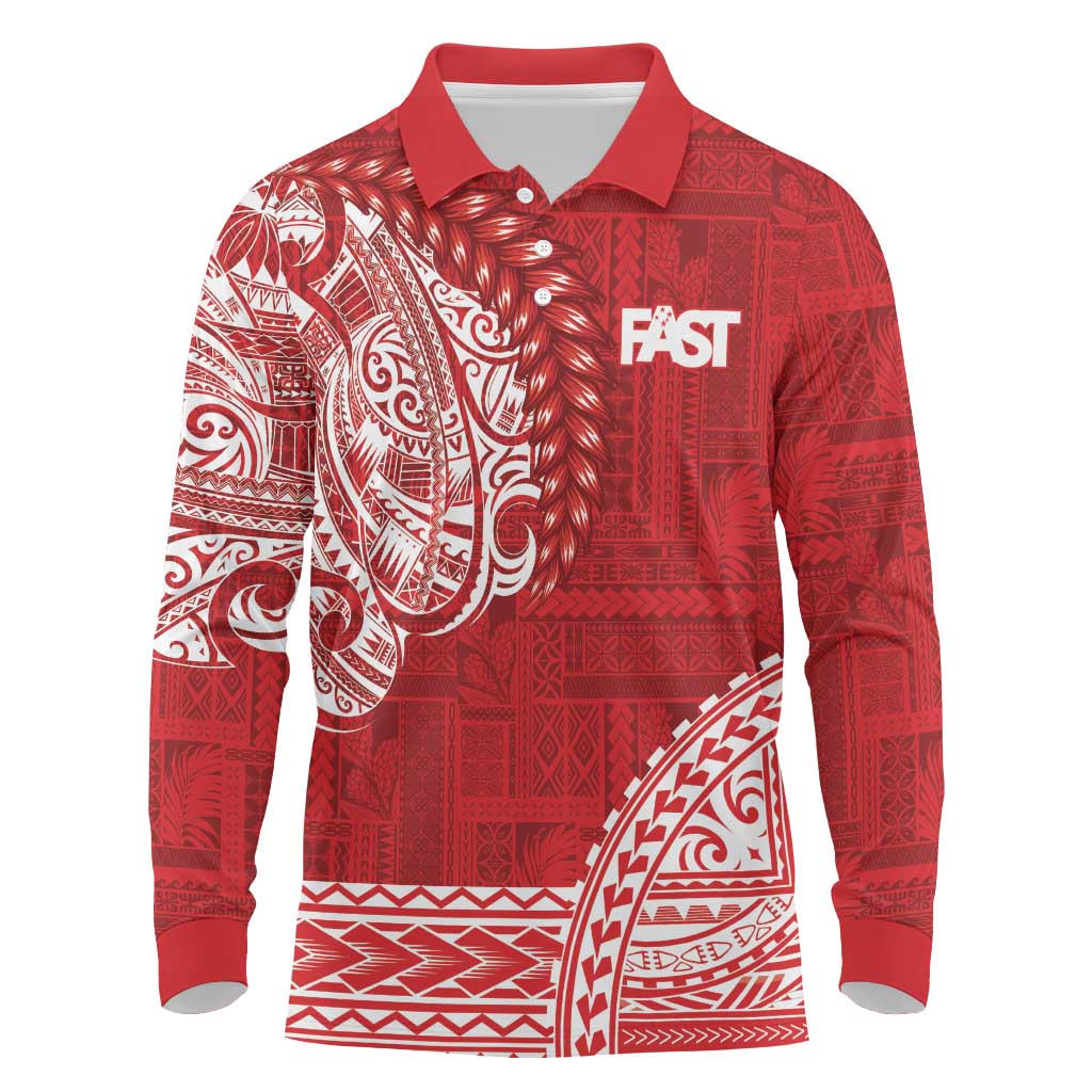 Samoa FAST Long Sleeve Polo Shirt Samoan Motif Patterns - Polynesian Pride