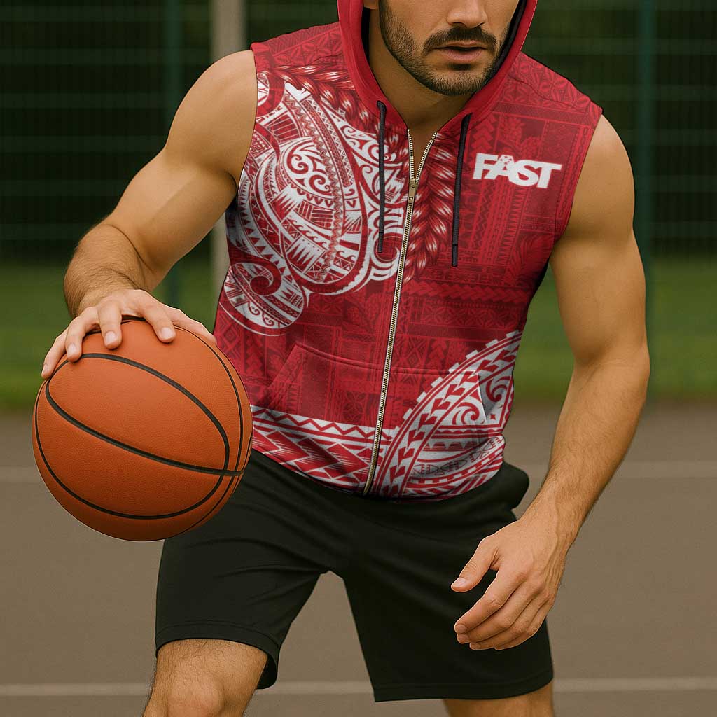 Samoa FAST Sleeveless Zip Hoodie Samoan Motif Patterns - Polynesian Pride