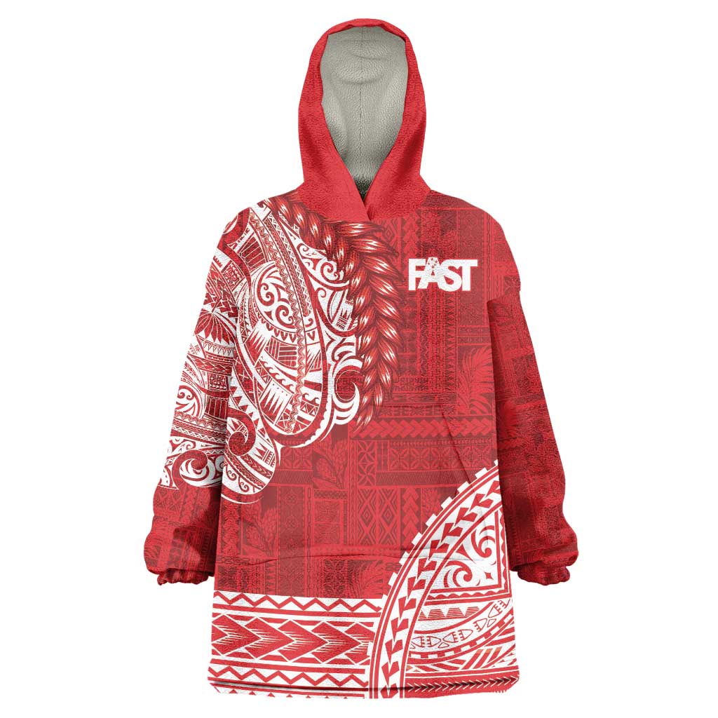 Samoa FAST Wearable Blanket Hoodie Samoan Motif Patterns LT9 One Size Red - Polynesian Pride