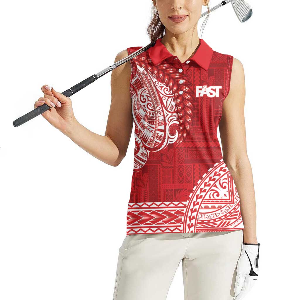 Samoa FAST Women Sleeveless Polo Shirt Samoan Motif Patterns - Polynesian Pride