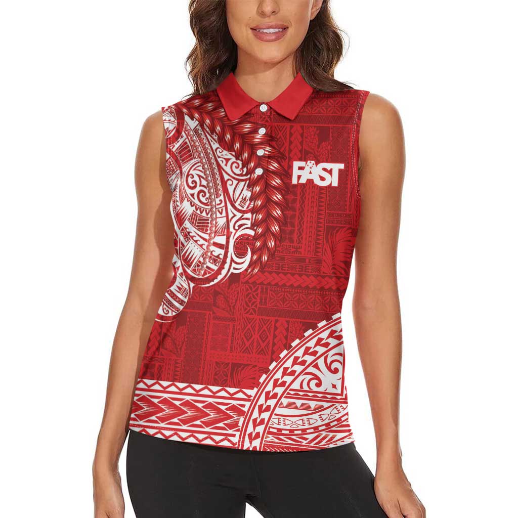 Samoa FAST Women Sleeveless Polo Shirt Samoan Motif Patterns - Polynesian Pride