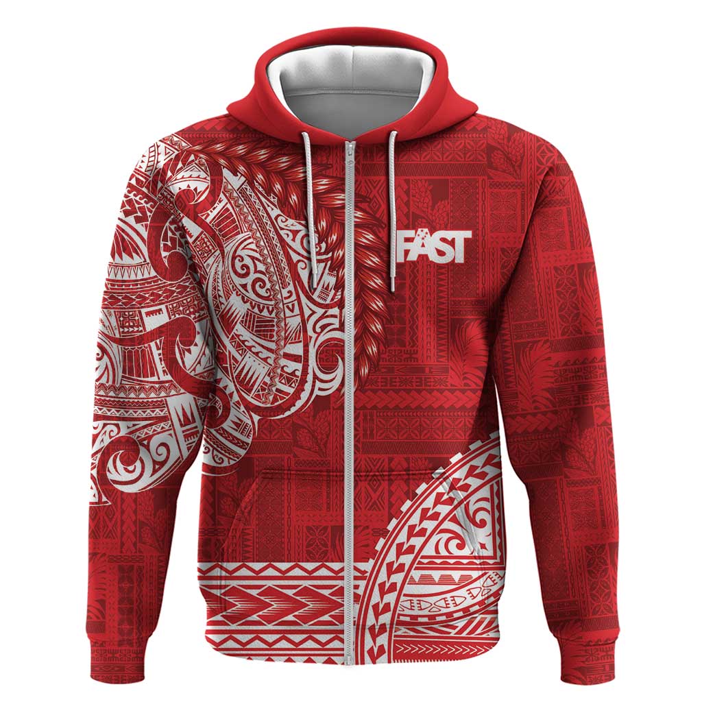Samoa FAST Zip Hoodie Samoan Motif Patterns LT9 Zip Hoodie Red - Polynesian Pride