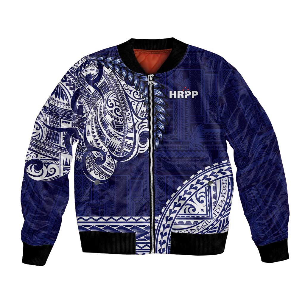 Samoa HRPP Bomber Jacket Samoan Motif Patterns LT9 Unisex Blue - Polynesian Pride