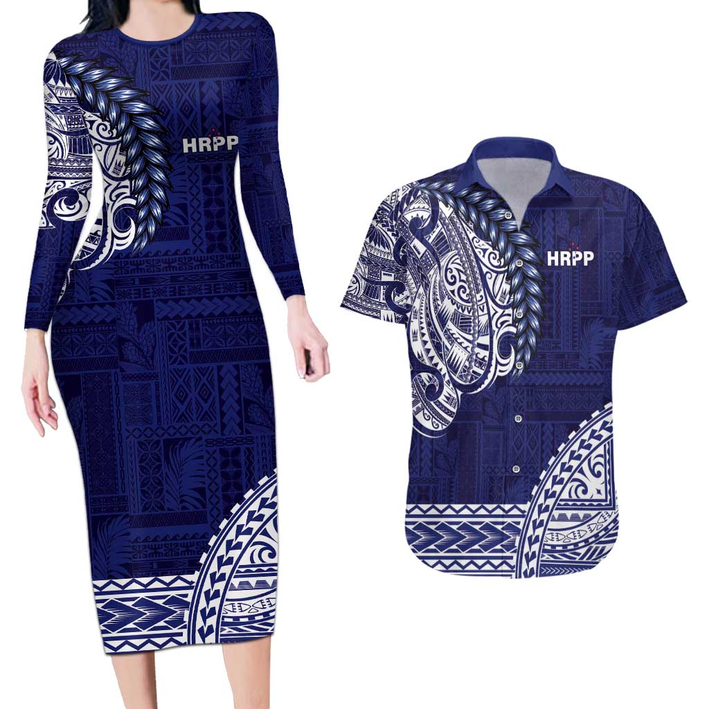 Samoa HRPP Couples Matching Long Sleeve Bodycon Dress and Hawaiian Shirt Samoan Motif Patterns - Polynesian Pride