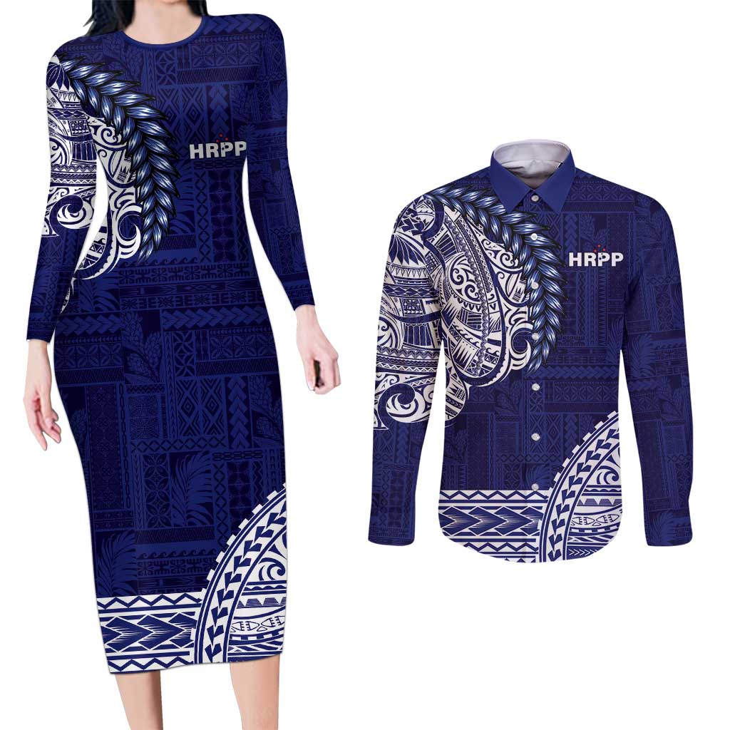 Samoa HRPP Couples Matching Long Sleeve Bodycon Dress and Long Sleeve Button Shirt Samoan Motif Patterns - Polynesian Pride