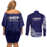 Samoa HRPP Couples Matching Off Shoulder Short Dress and Long Sleeve Button Shirt Samoan Motif Patterns - Polynesian Pride