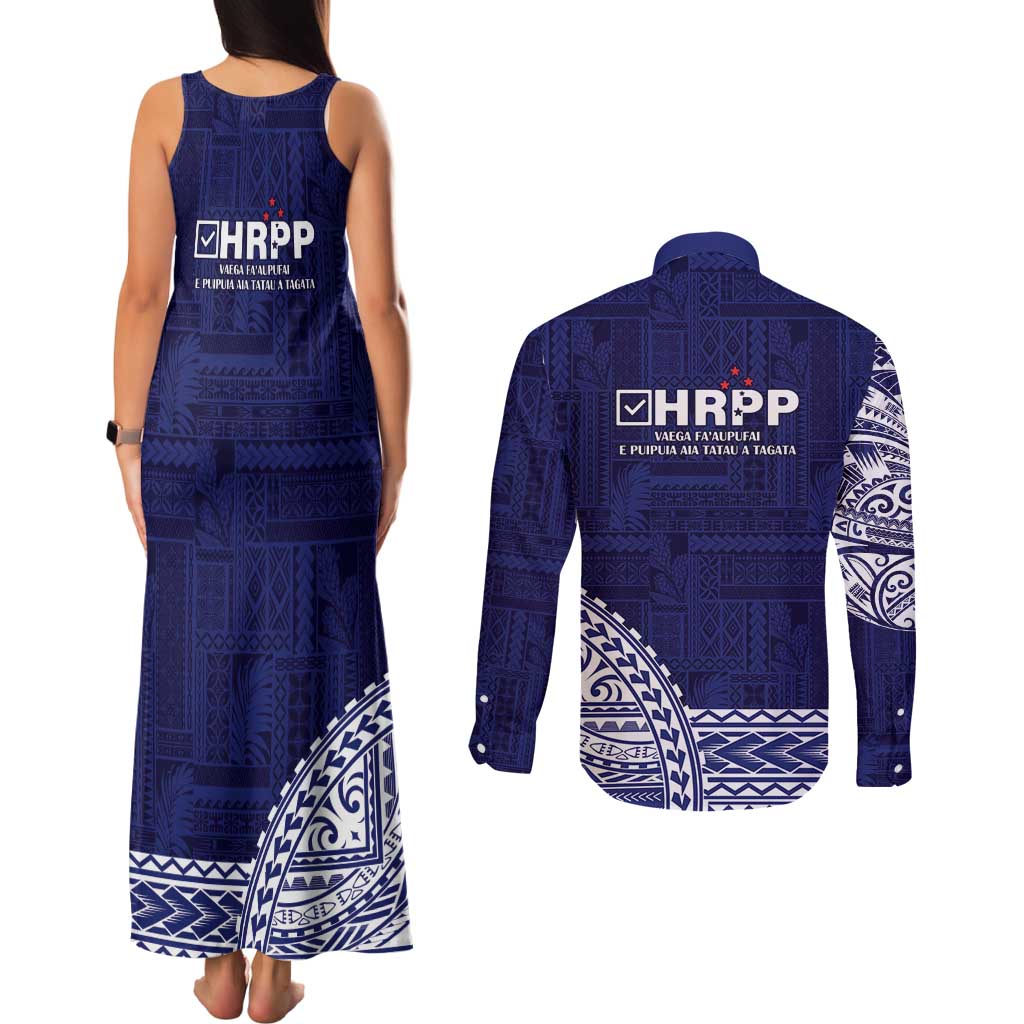 Samoa HRPP Couples Matching Tank Maxi Dress and Long Sleeve Button Shirt Samoan Motif Patterns - Polynesian Pride