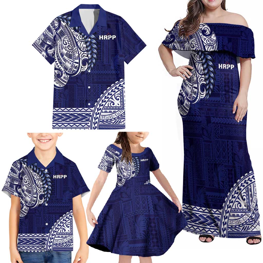 Samoa HRPP Family Matching Off Shoulder Maxi Dress and Hawaiian Shirt Samoan Motif Patterns - Polynesian Pride