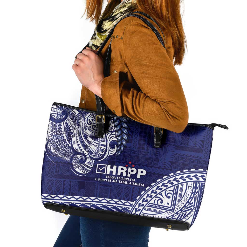 Samoa HRPP Leather Tote Bag Samoan Motif Patterns LT9 Blue - Polynesian Pride