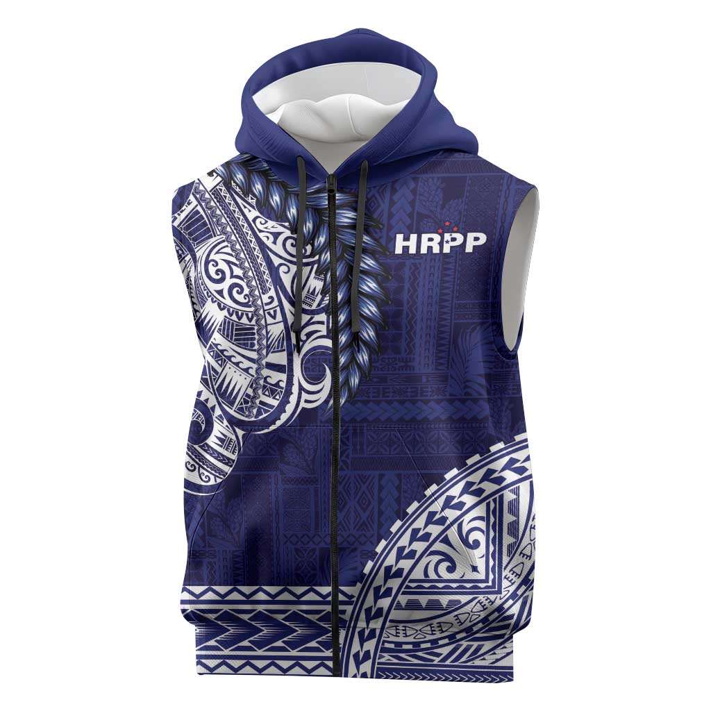 Samoa HRPP Sleeveless Zip Hoodie Samoan Motif Patterns LT9 Blue - Polynesian Pride