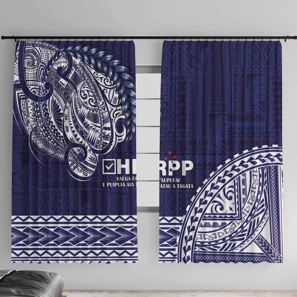 Samoa HRPP Window Curtain Samoan Motif Patterns LT9 With Hooks Blue - Polynesian Pride