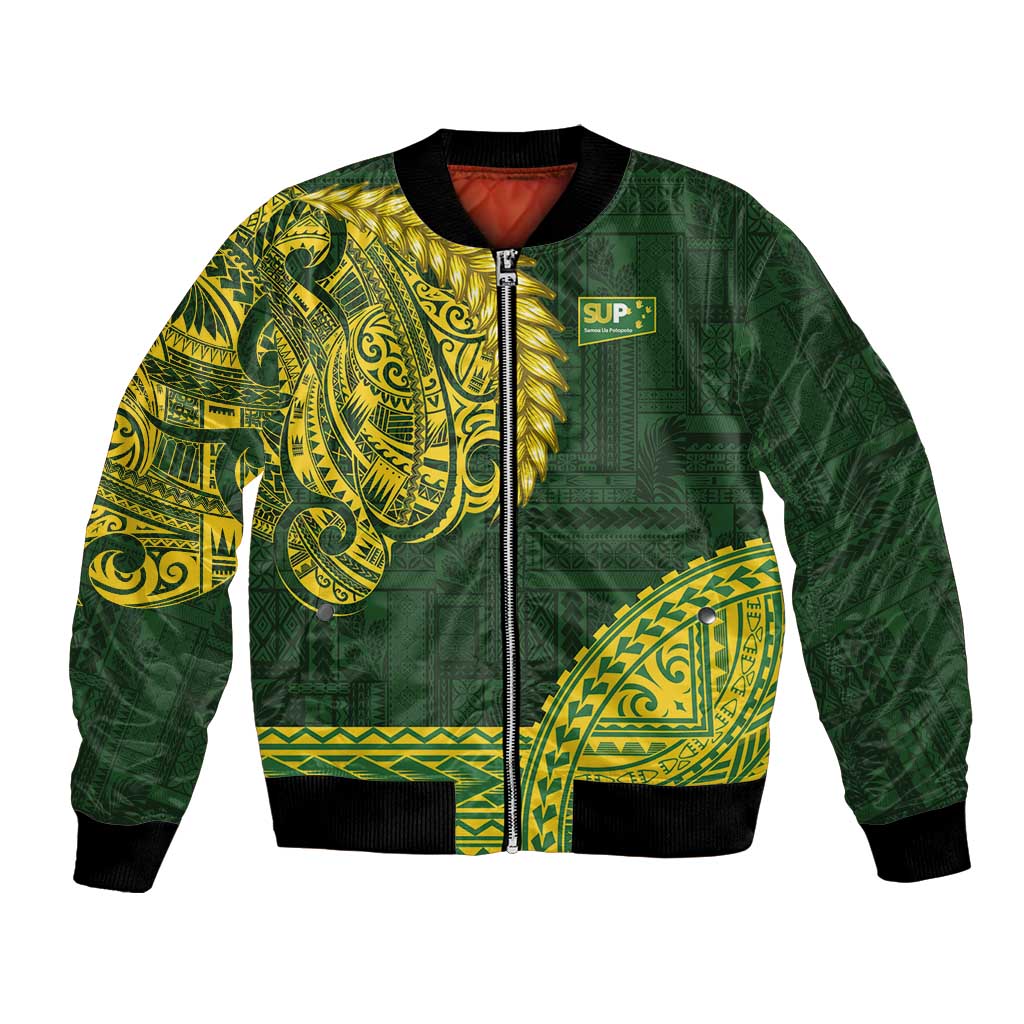 Samoa SUP Bomber Jacket Samoan Motif Patterns LT9 Unisex Green - Polynesian Pride