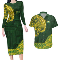 Samoa SUP Couples Matching Long Sleeve Bodycon Dress and Hawaiian Shirt Samoan Motif Patterns - Polynesian Pride