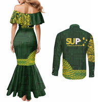 Samoa SUP Couples Matching Mermaid Dress and Long Sleeve Button Shirt Samoan Motif Patterns - Polynesian Pride