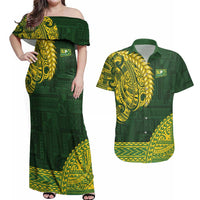 Samoa SUP Couples Matching Off Shoulder Maxi Dress and Hawaiian Shirt Samoan Motif Patterns - Polynesian Pride