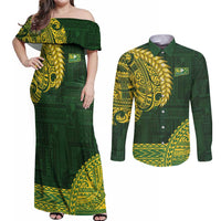 Samoa SUP Couples Matching Off Shoulder Maxi Dress and Long Sleeve Button Shirt Samoan Motif Patterns - Polynesian Pride