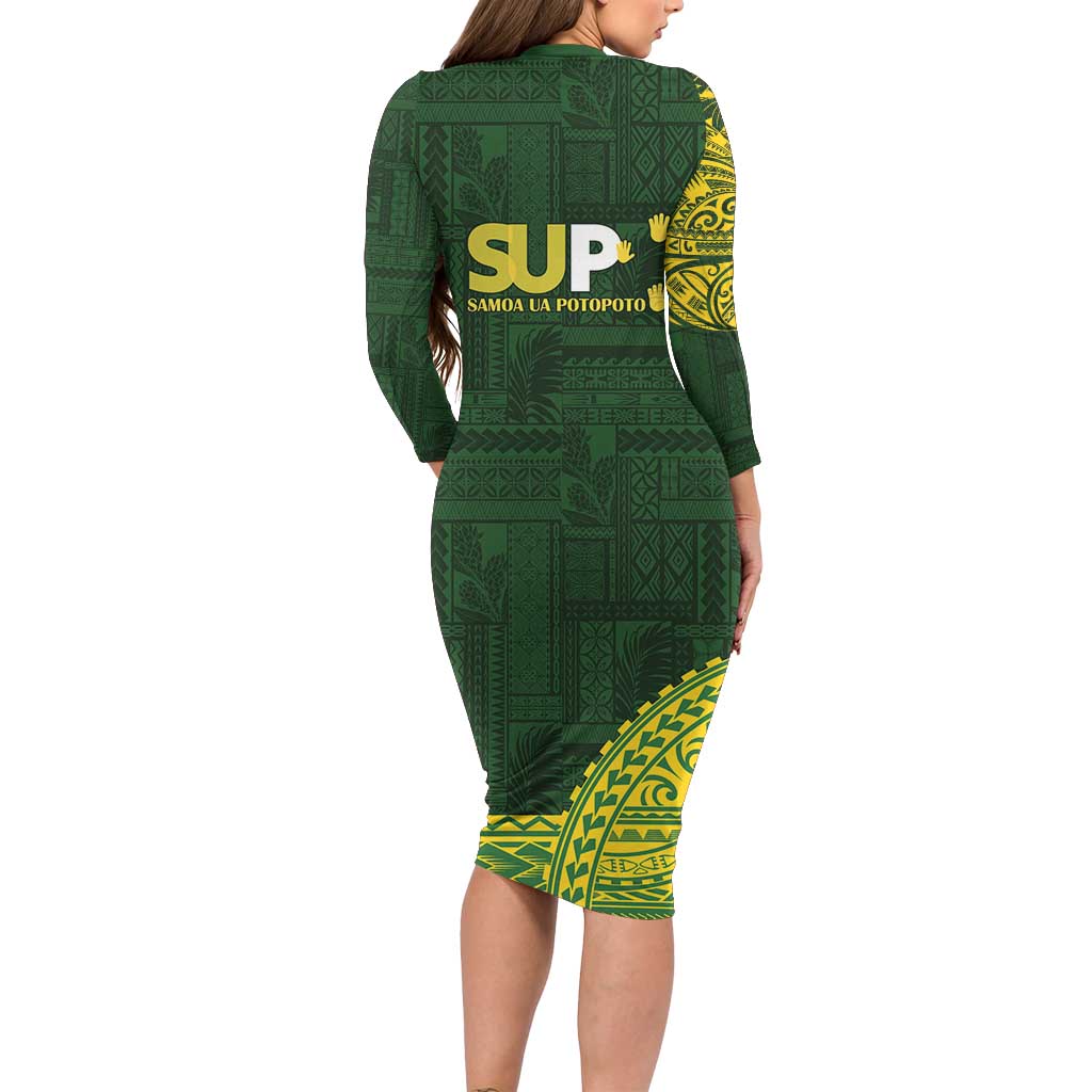 Samoa SUP Family Matching Long Sleeve Bodycon Dress and Hawaiian Shirt Samoan Motif Patterns - Polynesian Pride