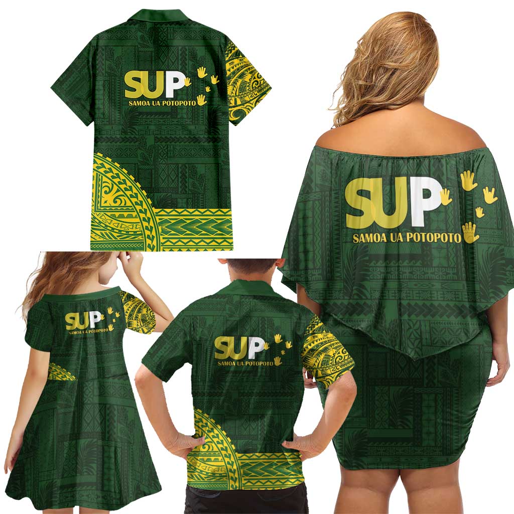 Samoa SUP Family Matching Off Shoulder Short Dress and Hawaiian Shirt Samoan Motif Patterns - Polynesian Pride