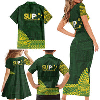 Samoa SUP Family Matching Short Sleeve Bodycon Dress and Hawaiian Shirt Samoan Motif Patterns - Polynesian Pride