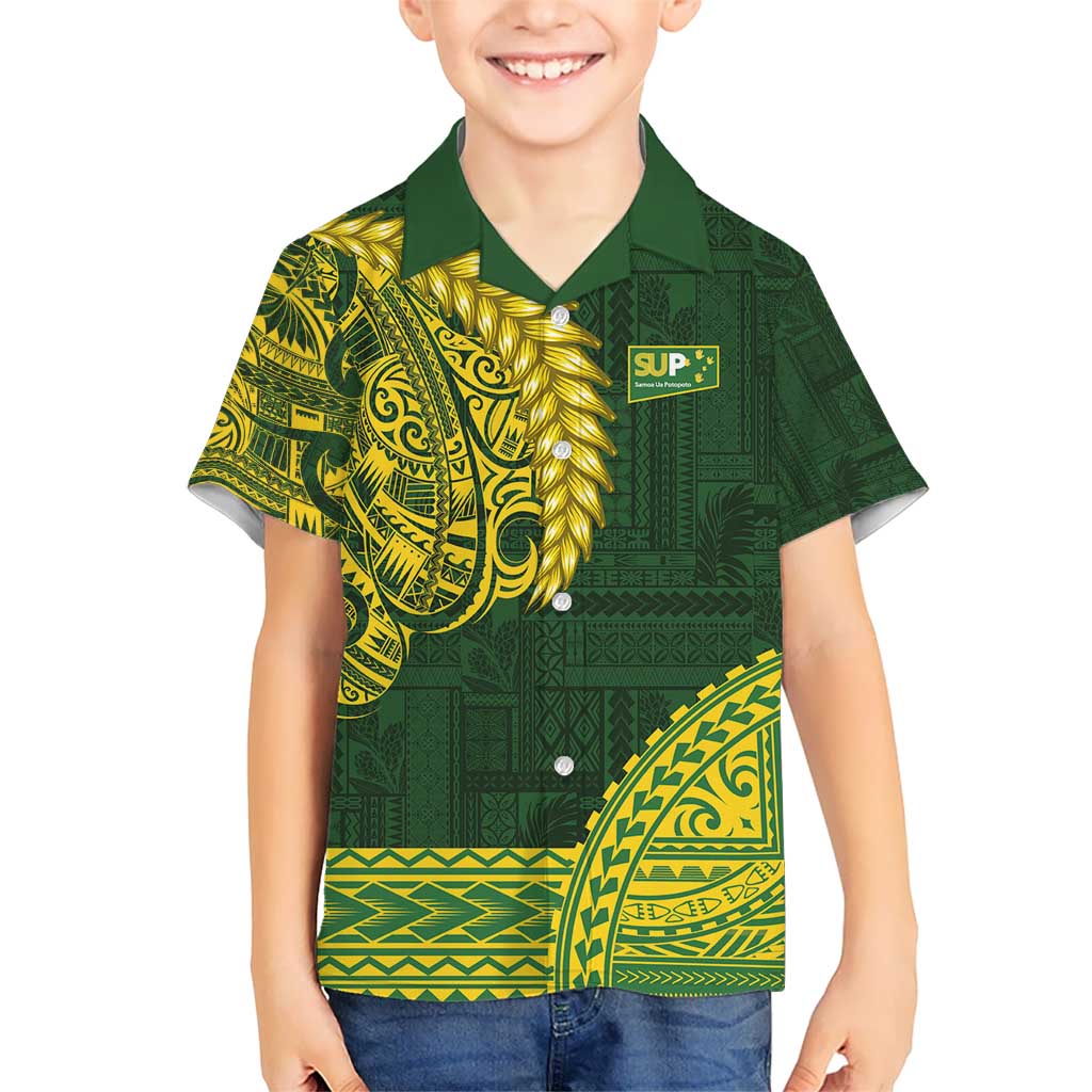 Samoa SUP Kid Hawaiian Shirt Samoan Motif Patterns LT9 Kid Green - Polynesian Pride