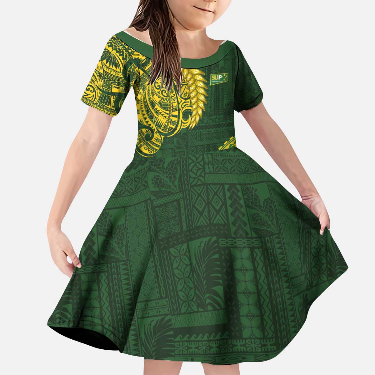 Samoa SUP Kid Short Sleeve Dress Samoan Motif Patterns - Polynesian Pride