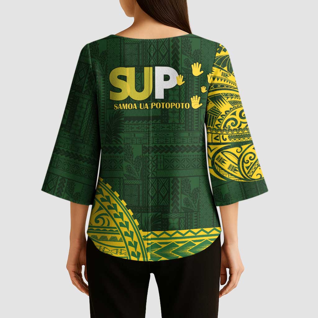 Samoa SUP Kimono Sleeve Blouse Samoan Motif Patterns - Polynesian Pride