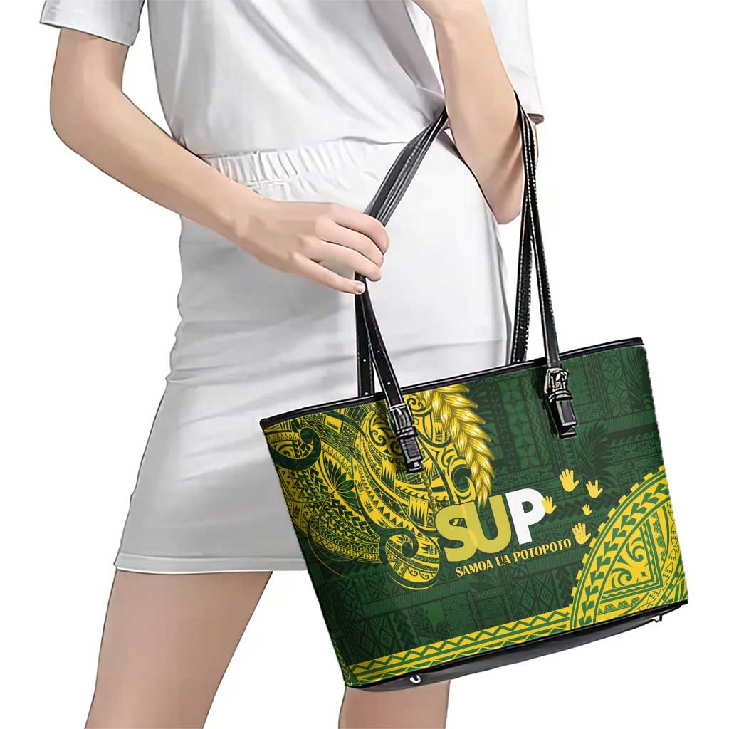 Samoa SUP Leather Tote Bag Samoan Motif Patterns - Polynesian Pride