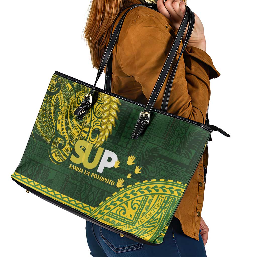 Samoa SUP Leather Tote Bag Samoan Motif Patterns - Polynesian Pride