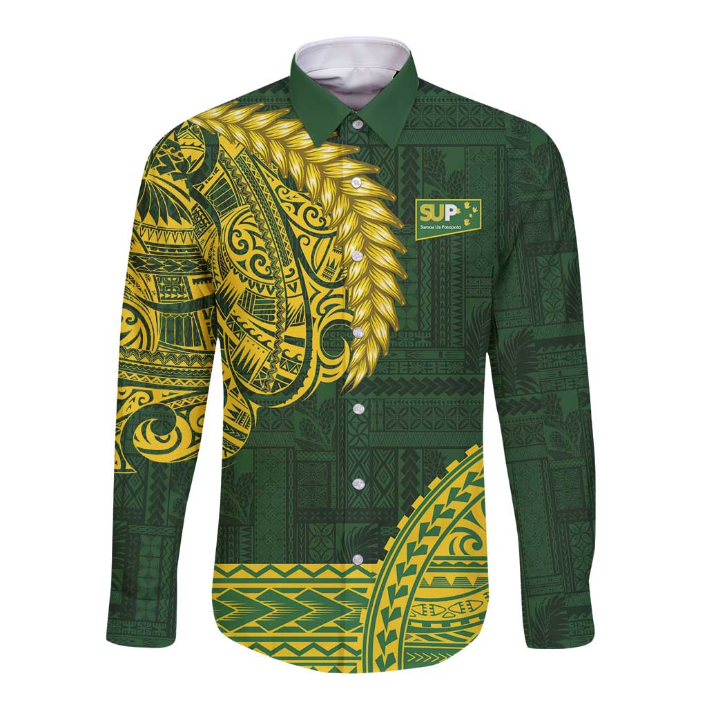 Samoa SUP Long Sleeve Button Shirt Samoan Motif Patterns - Polynesian Pride