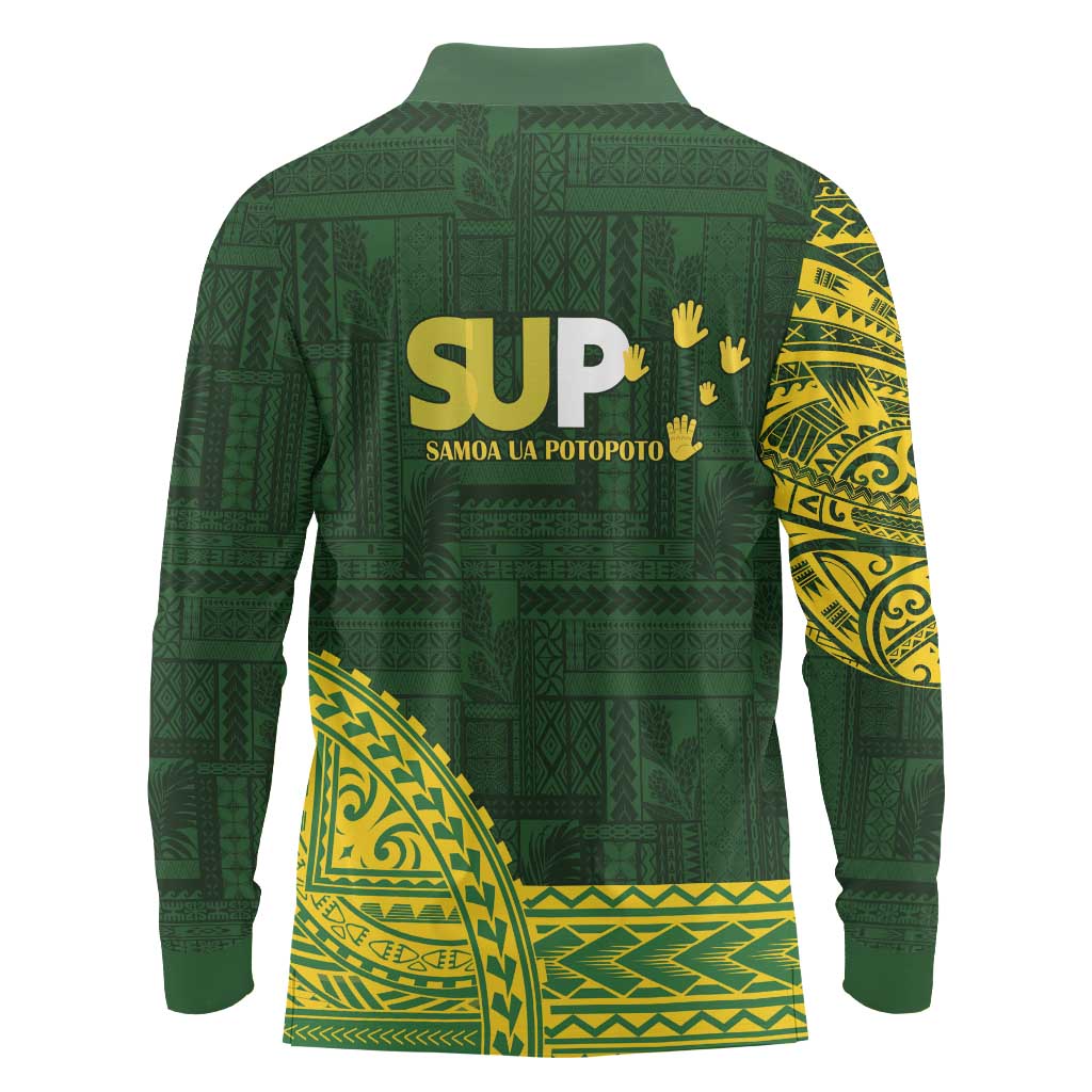 Samoa SUP Long Sleeve Polo Shirt Samoan Motif Patterns - Polynesian Pride