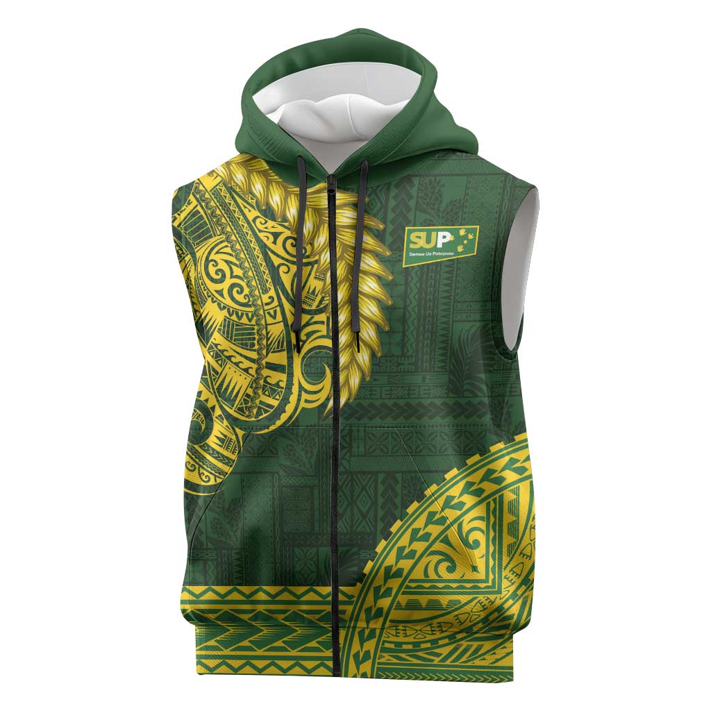 Samoa SUP Sleeveless Zip Hoodie Samoan Motif Patterns LT9 Green - Polynesian Pride