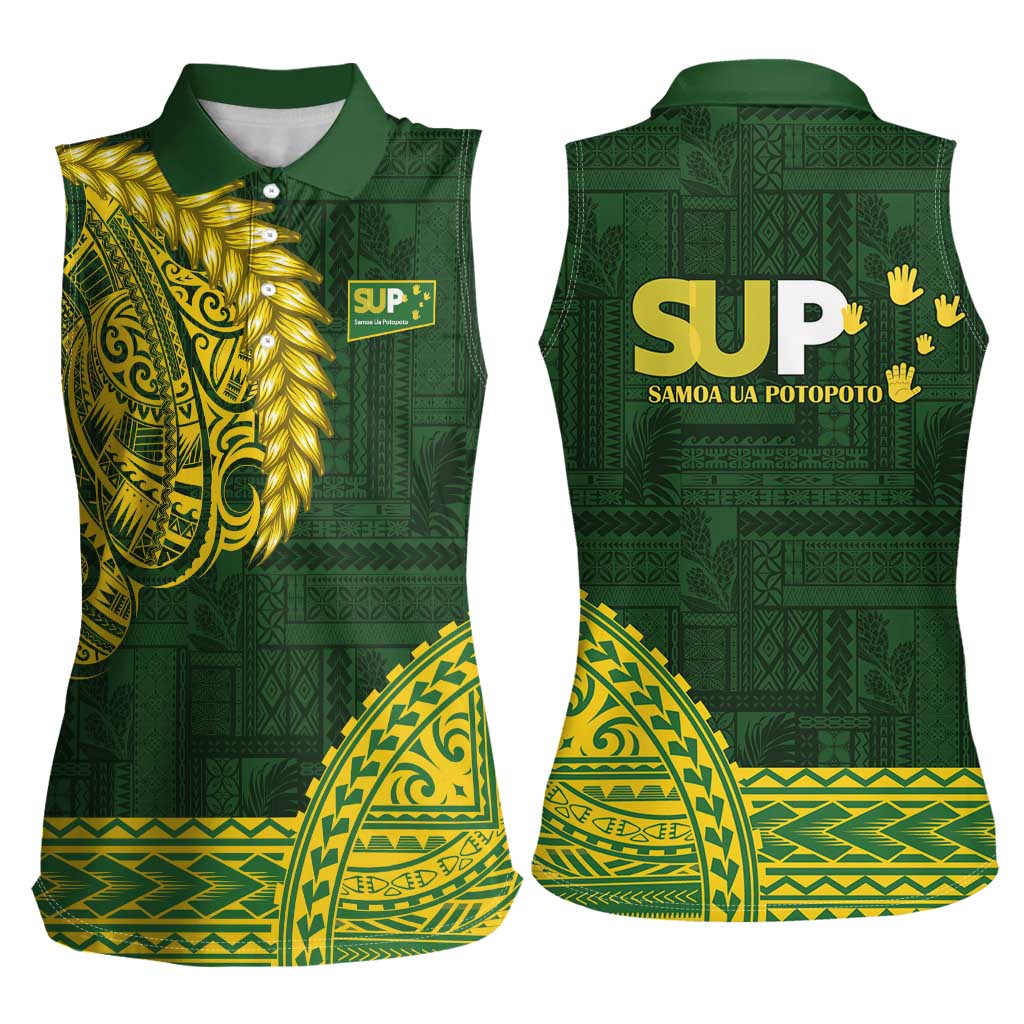 Samoa SUP Women Sleeveless Polo Shirt Samoan Motif Patterns - Polynesian Pride