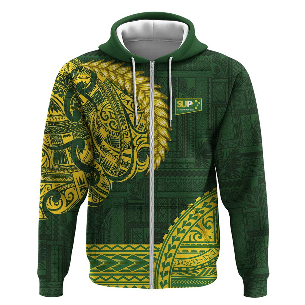 Samoa SUP Zip Hoodie Samoan Motif Patterns LT9 Zip Hoodie Green - Polynesian Pride