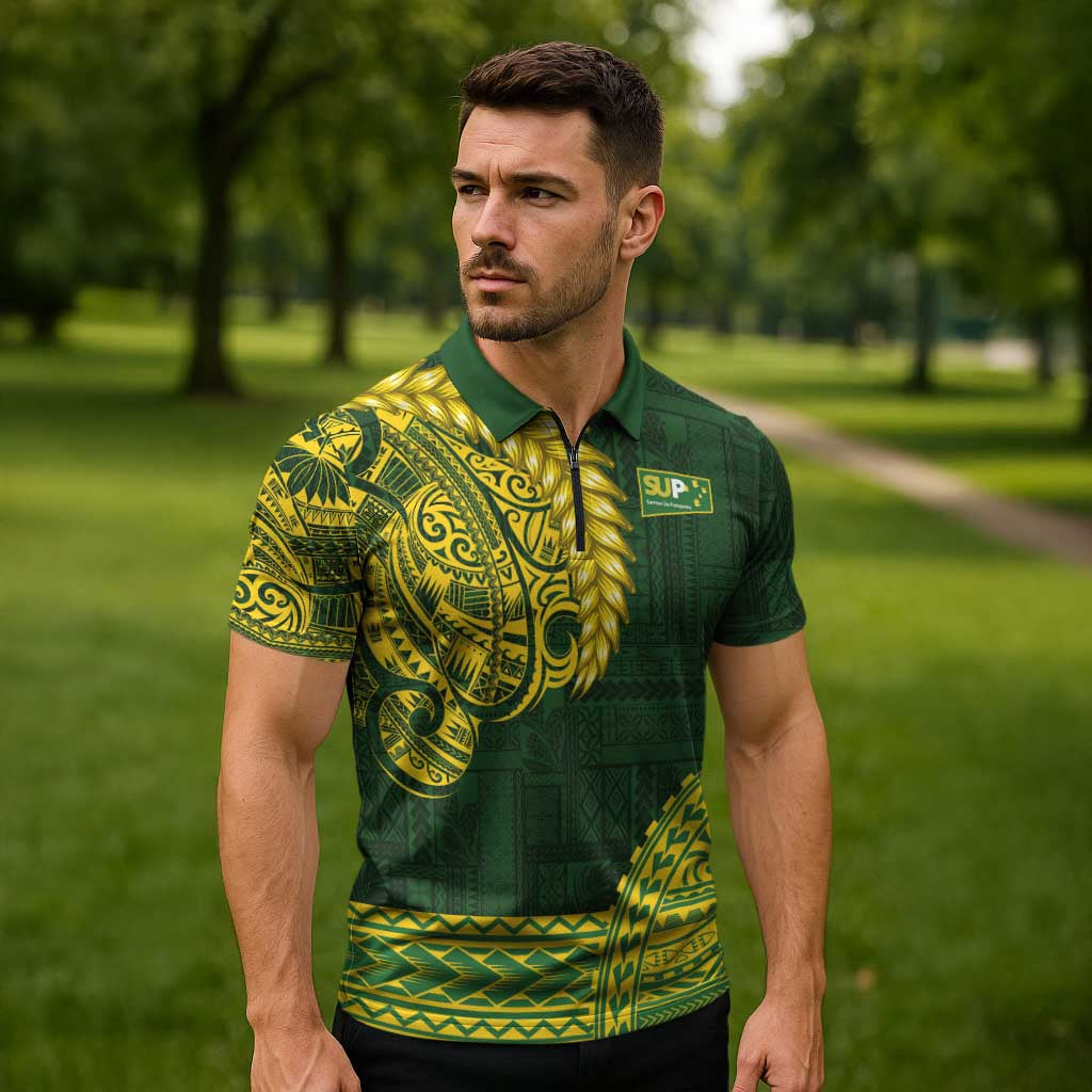 Samoa SUP Zipper Polo Shirt Samoan Motif Patterns - Polynesian Pride