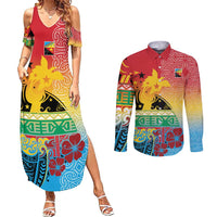 Personalised Torba PNG Day Couples Matching Summer Maxi Dress and Long Sleeve Button Shirt Oro Tapa Pattern - Polynesian Pride