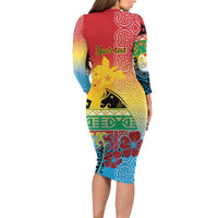 Personalised Torba PNG Day Family Matching Long Sleeve Bodycon Dress and Hawaiian Shirt Oro Tapa Pattern - Polynesian Pride