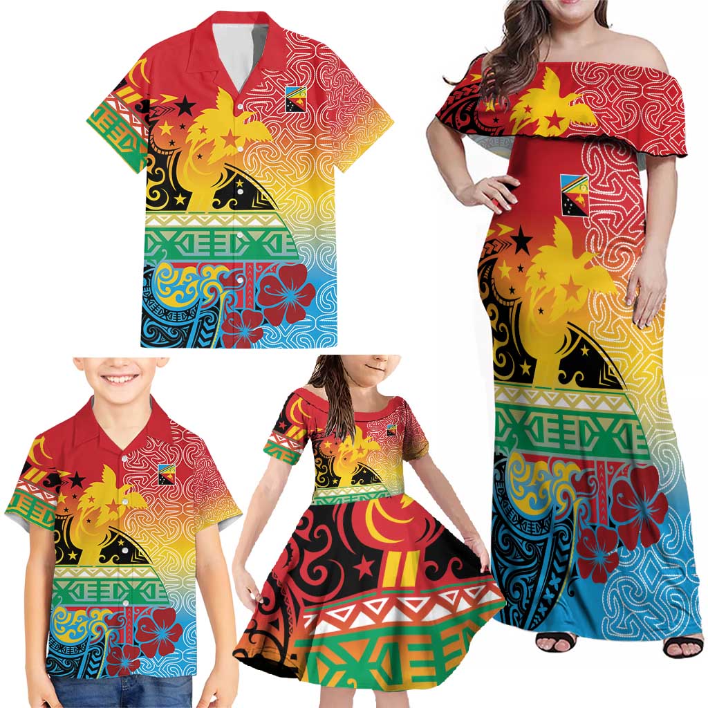 Personalised Torba PNG Day Family Matching Off Shoulder Maxi Dress and Hawaiian Shirt Oro Tapa Pattern - Polynesian Pride