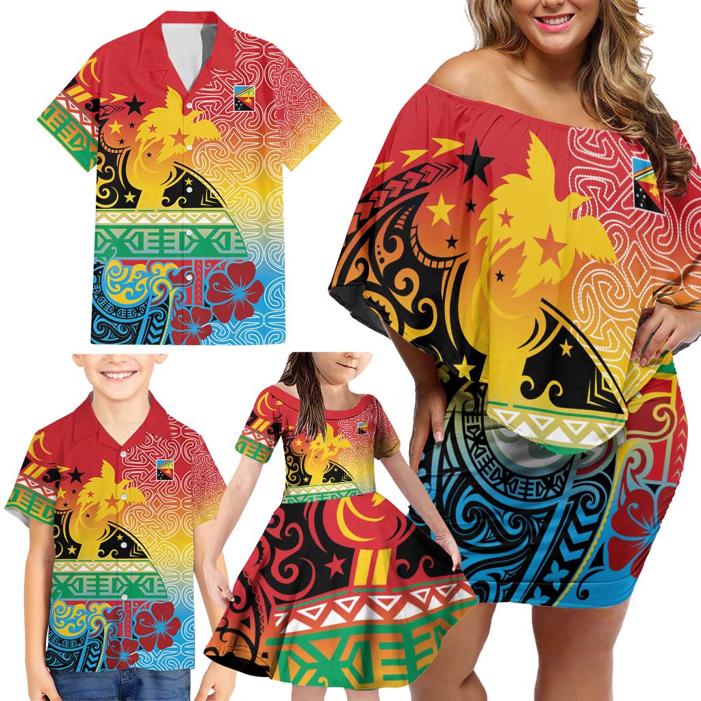 Personalised Torba PNG Day Family Matching Off Shoulder Short Dress and Hawaiian Shirt Oro Tapa Pattern - Polynesian Pride