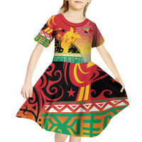 Personalised Torba PNG Day Kid Short Sleeve Dress Oro Tapa Pattern - Polynesian Pride
