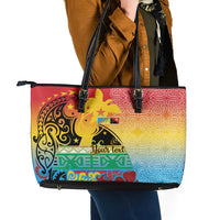 Personalised Torba PNG Day Leather Tote Bag Oro Tapa Pattern - Polynesian Pride